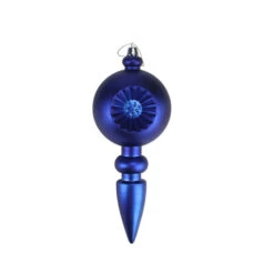 4ct Matte Royal Blue Retro Reflector Shatterproof Christmas Finial Ornaments 7.5"