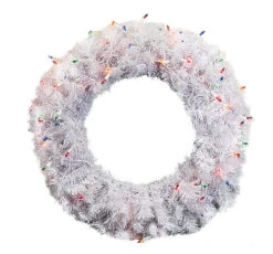 24" Pre-Lit White Cedar Pine Artificial Christmas Wreath - Multi Lights