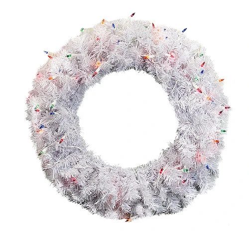 24" Pre-Lit White Cedar Pine Artificial Christmas Wreath - Multi Lights 3 24" Pre-Lit White Cedar Pine Artificial Christmas Wreath - Multi Lights