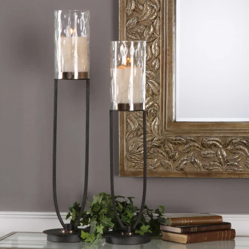 Set Of 2 Iron Work With Coffee Bronze Candleholders 31” 4 Set Of 2 Iron Work With Coffee Bronze Candleholders 31” - Image 2
