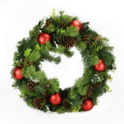 Green And Red Pine Cone And Eucalyptus Artificial Christmas Wreath - 24-Inch, Unlit