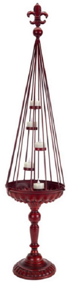 37" Red Cage Antique Style Tea Light Candle Holder