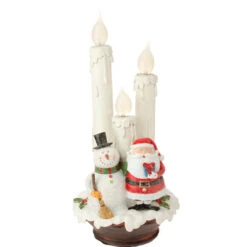 14" White Lighted Santa And Snowman Triple Flameless Candle Lamp Christmas Figurine