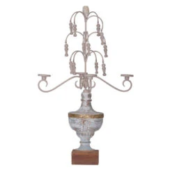 29.5" White And Brown Vintage Style Distressed Finish Candelabra