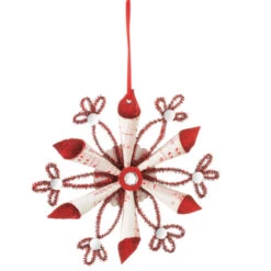 8" Red And White Glitter Gem Snowflake Christmas Ornament