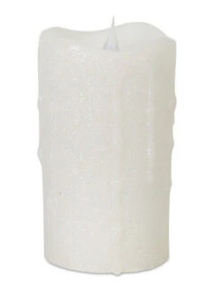 5.25" White Glitter Flameless LED Pillar Candle With Moving Flame