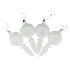 4ct White Retro Reflector Shatterproof Matte Christmas Finial Ornaments 7.5"