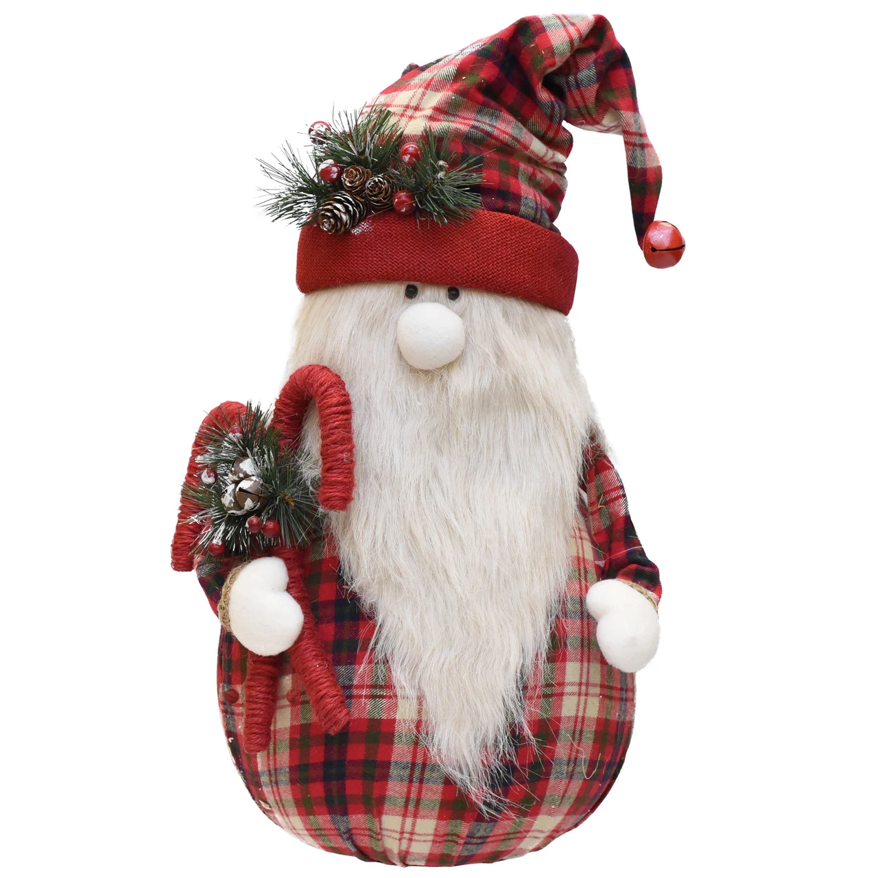 Northlight 28" Red And White Plaid Sitting Santa Gnome With Candy Canes Christmas Tabletop Figurine 3 Northlight 28" Red And White Plaid Sitting Santa Gnome With Candy Canes Christmas Tabletop Figurine