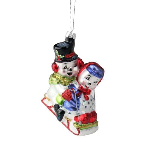 Northlight 4.5" White And Red Cheerful Sledding Snowmen Couple Glass Christmas Ornament 3 Northlight 4.5" White And Red Cheerful Sledding Snowmen Couple Glass Christmas Ornament