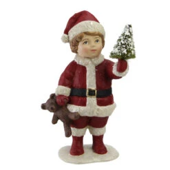 5" Santa"s Little Helper Child With Mini Tree Christmas Figurine Decoration