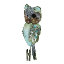 Melrose 10" Green Glittered And Sequined Owl Clip On Christmas Ornament