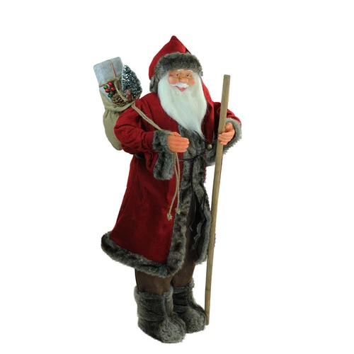 Northlight 48" Red And Brown Santa Claus With Walking Stick Standing Christmas Figure 4 Northlight 48" Red And Brown Santa Claus With Walking Stick Standing Christmas Figure - Image 2