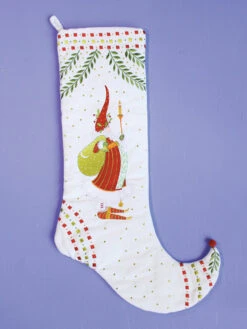 29" White And Red Santa Claus Holding A Candlestick Christmas Stocking