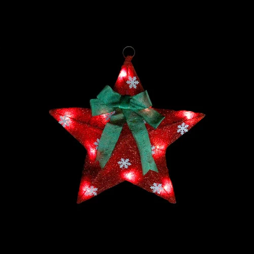 Northlight 17" Pre-Lit Green And Red Hanging Christmas Star Window Decor With Bow 4 Northlight 17" Pre-Lit Green And Red Hanging Christmas Star Window Decor With Bow - Image 2