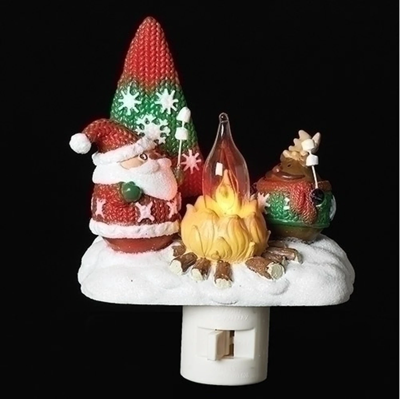 Roman 4" Santa And Reindeer Roasting Marshmallows Around The Camp Fire Holiday Night Light 3 Roman 4" Santa And Reindeer Roasting Marshmallows Around The Camp Fire Holiday Night Light