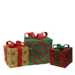 Northlight Set Of 3 Lighted Green And Red Gift Boxes Christmas Outdoor Decorations 16"