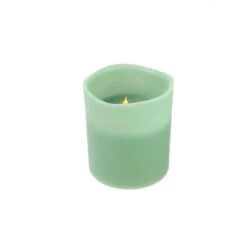 Northlight 8" Sage Green Battery Operated Flameless LED Lighted 3-Wick Flickering Wax Christmas Pillar Candle