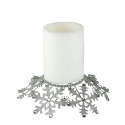 Melrose 9" Silver Snowflake Glittered And Jeweled Christmas Pillar Candle Holder