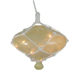 11" Beige Lighted Roped Onion Drop Outdoor Patio Christmas Decor - White Wire