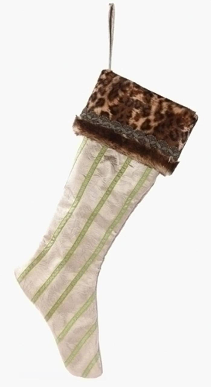 Roman 26" Brown And Green Striped Leopard Print Christmas Stocking 3 Roman 26" Brown And Green Striped Leopard Print Christmas Stocking