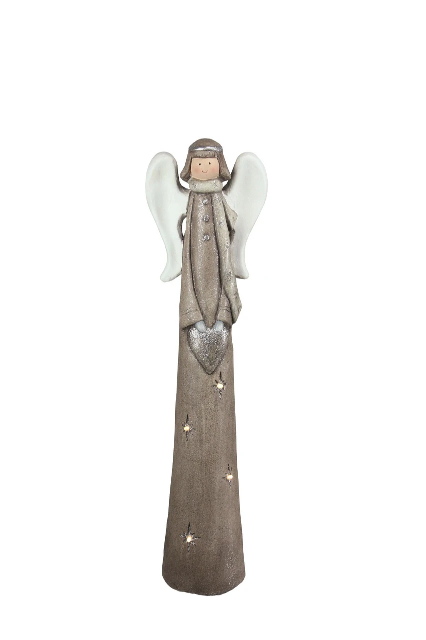 Northlight 30.25" Brown And White LED Lighted Angel With Heart Christmas Tabletop Figurine 3 Northlight 30.25" Brown And White LED Lighted Angel With Heart Christmas Tabletop Figurine