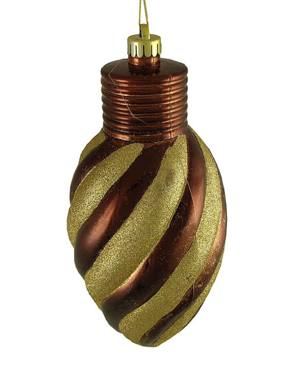 11" Chocolate Brown And Gold Striped Shatterproof Light Bulb Christmas Ornament (Pack Of 3) 3 11" Chocolate Brown And Gold Striped Shatterproof Light Bulb Christmas Ornament (Pack Of 3)