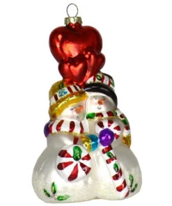 6.5" White And Red Lovey Dovey Snowman Couple Hand Blown Glass Ornament