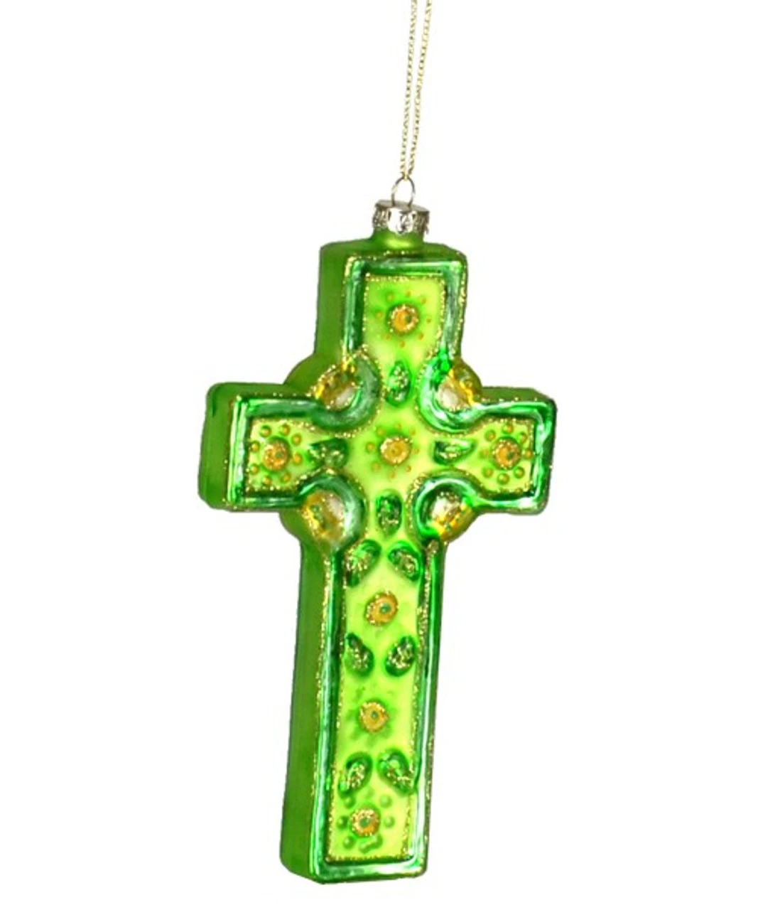 7" Green Celtic Cross Hand Blown Glass Hanging Figurine Ornament 3 7" Green Celtic Cross Hand Blown Glass Hanging Figurine Ornament