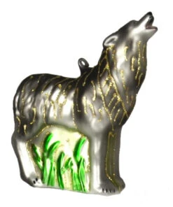 4.5" Gray And White Howling Timberwolf Hand Blown Glass Hanging Figurine Ornament
