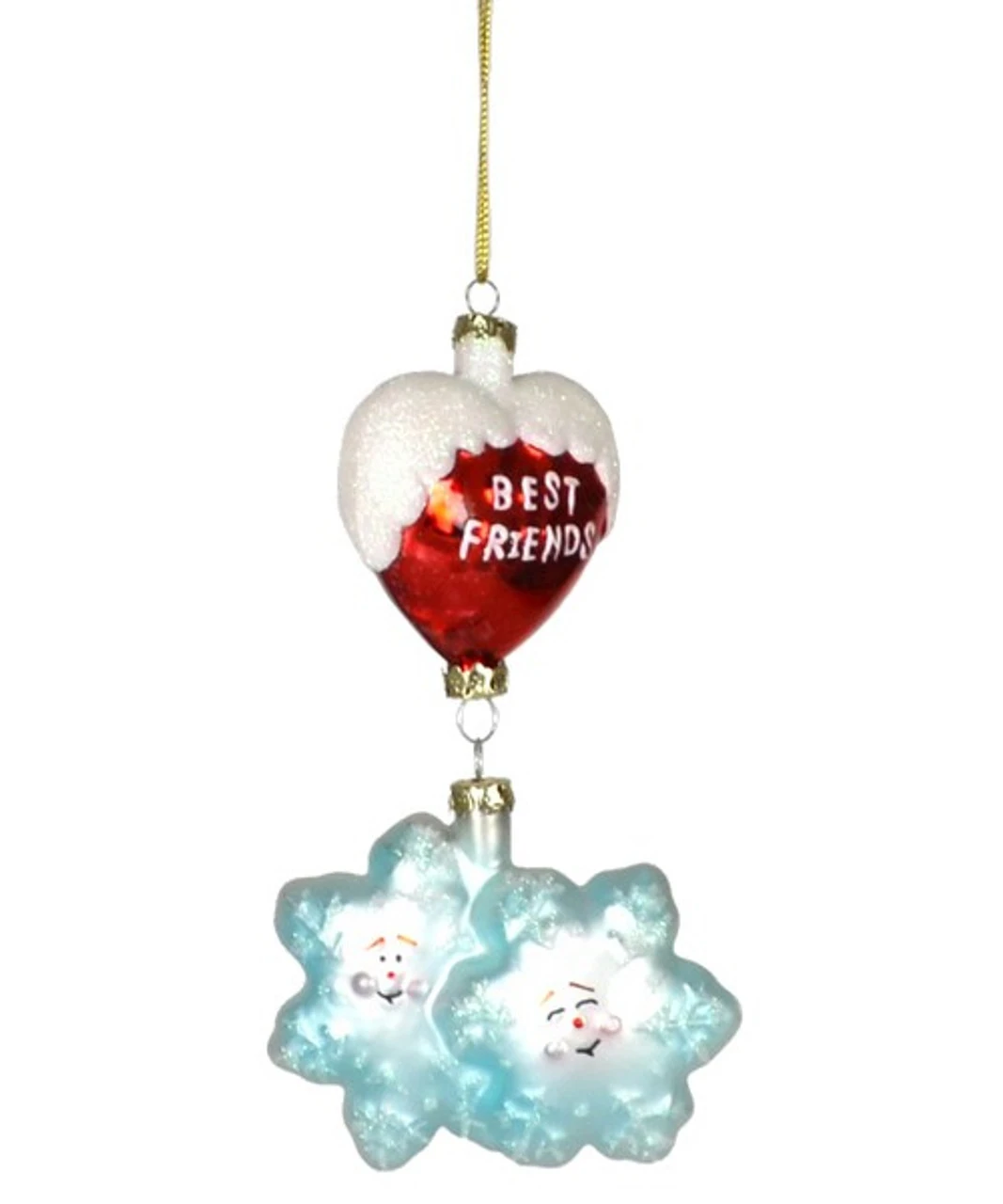 7.25" White And Red Snowflakes "Best Friends" Hand Blown Glass Hanging Figurine Ornament 3 7.25" White And Red Snowflakes "Best Friends" Hand Blown Glass Hanging Figurine Ornament