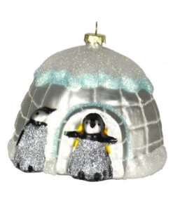 5” Black And White Pookie Penguin Igloo Hand Blown Glass Hanging Figurine Ornament