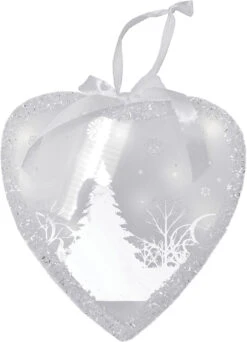 Northlight 8" White Pre-Lit LED Sparkle Wintery Woods Scene Christmas Heart Ornament