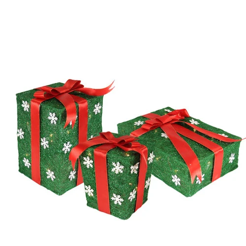 Northlight Set Of 3 Lighted Green With Red Bows Gift Boxes Outdoor Christmas Decorations 13" 3 Northlight Set Of 3 Lighted Green With Red Bows Gift Boxes Outdoor Christmas Decorations 13"