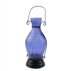 Northlight 11.75" Transparent Blue Decorative Glass Bottle Tea Light Candle Lantern With Flower Etching