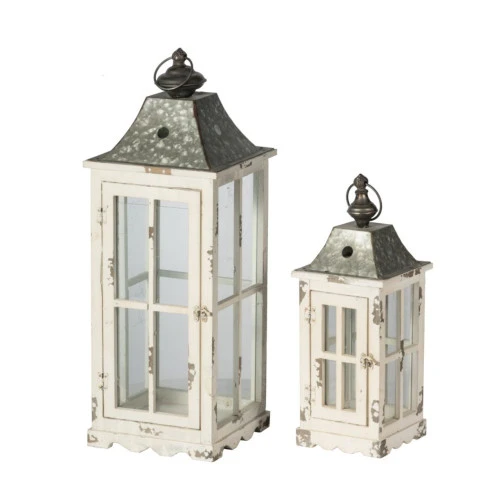 Set Of 2 Silver And White Evelyn Enclosed Lanterns With Handle 27.25" 4 Set Of 2 Silver And White Evelyn Enclosed Lanterns With Handle 27.25" - Image 2