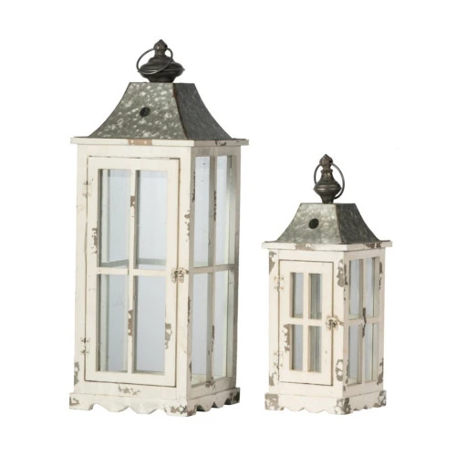 Set Of 2 Silver And White Evelyn Enclosed Lanterns With Handle 27.25" 7 Set Of 2 Silver And White Evelyn Enclosed Lanterns With Handle 27.25" - Image 5