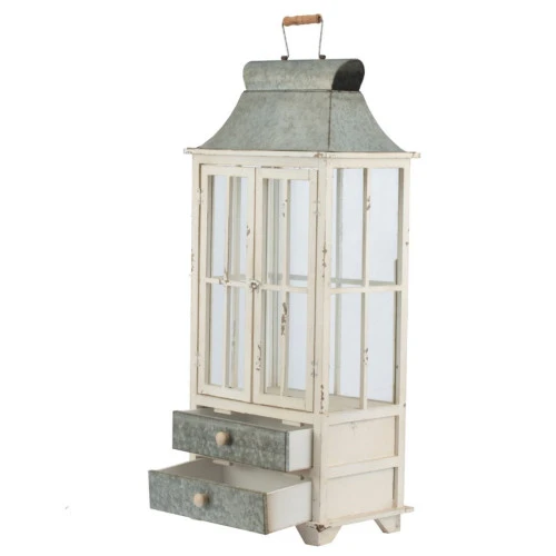 Set Of 2 Silver And White Evelyn Enclosed Lanterns With Handle And Drawers 36.5" 4 Set Of 2 Silver And White Evelyn Enclosed Lanterns With Handle And Drawers 36.5" - Image 2
