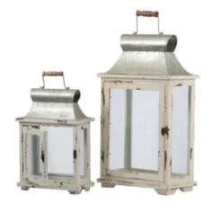 Set Of 2 Silver And White Vintage Style Evelyn Lanterns With Handle 19.5" -Christmas Decoration Store dabhg 38913 6 96912.1588368237