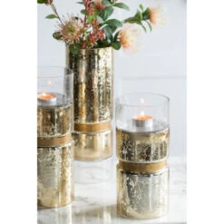15" Gold-tone Glamour Halloway Medium Pillar Candleholder -Christmas Decoration Store dabhg 76401 gold 3 71005.1588355449