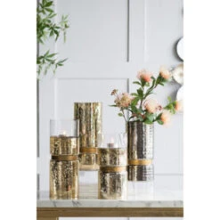 15" Gold-tone Glamour Halloway Medium Pillar Candleholder -Christmas Decoration Store dabhg 76401 gold 4 12746.1588355450