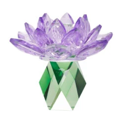 5" Purple And Green Glass Lotus Candle Holder - 33684318