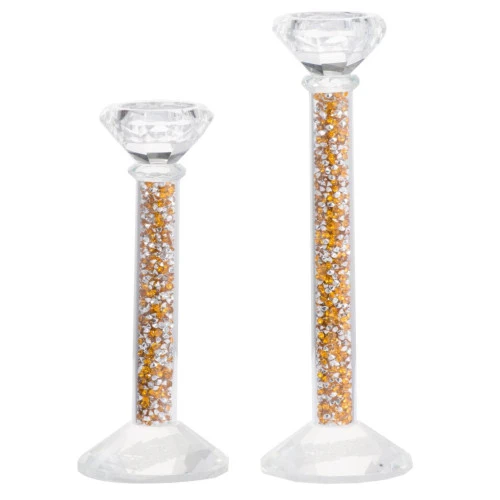 Set Of 2 Clear Stemmed Glass Candle Holders 10" 3 Set Of 2 Clear Stemmed Glass Candle Holders 10"