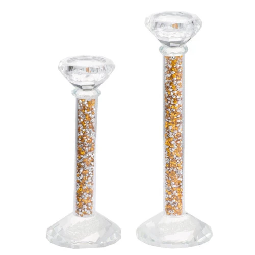 Set Of 2 Clear Stemmed Glass Candle Holders 10" 4 Set Of 2 Clear Stemmed Glass Candle Holders 10" - Image 2