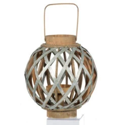 12.75" Silver And Natural Brown Classic Small Shanghai Round Lantern