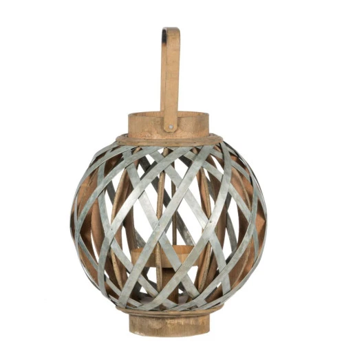 12.75" Silver And Natural Brown Classic Small Shanghai Round Lantern 5 12.75" Silver And Natural Brown Classic Small Shanghai Round Lantern - Image 3