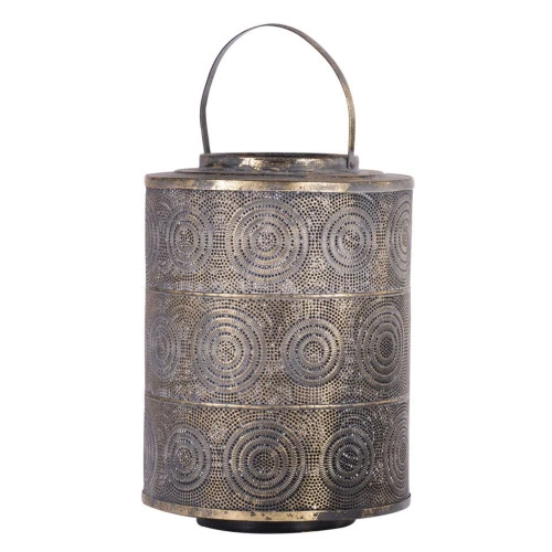 17.5" Gold And Brown Vintage Distressed Weathered Style Large Lantern 4 17.5" Gold And Brown Vintage Distressed Weathered Style Large Lantern - Image 2