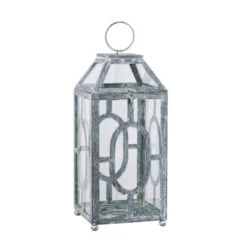 19.5" Gray And Clear Distressed Style Classic Large Lantern