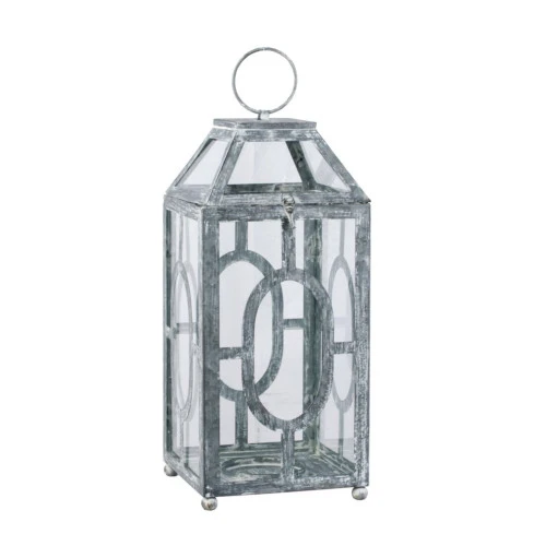 19.5" Gray And Clear Distressed Style Classic Large Lantern 3 19.5" Gray And Clear Distressed Style Classic Large Lantern