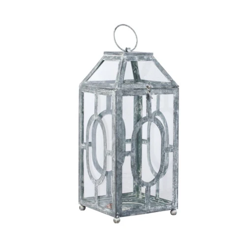 19.5" Gray And Clear Distressed Style Classic Large Lantern 4 19.5" Gray And Clear Distressed Style Classic Large Lantern - Image 2