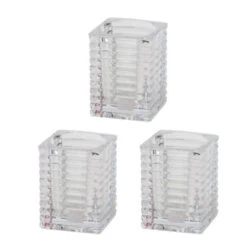 Set Of 3 Clear Glass Contemporary Rectangular Candle Holders 2.75"